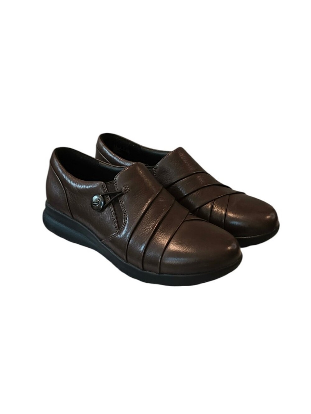 Clarks Un Adorn Dark Brown Leather Slip-On Loop Loafers Size 7.5W